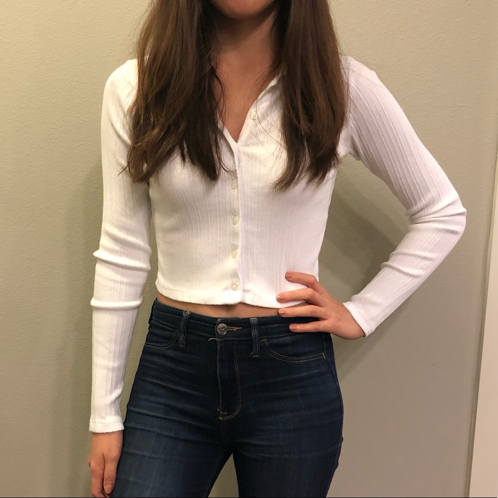 Brandy Melville long sleeve white crop shirt